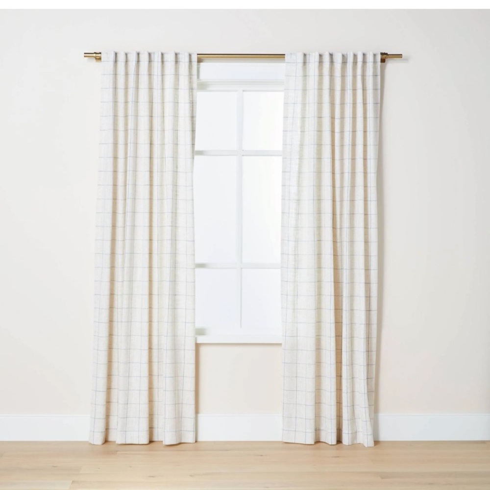 Hearth & Hand Magnolia 95” Modest Windowpane Plaid Curtain Pane NWT navy